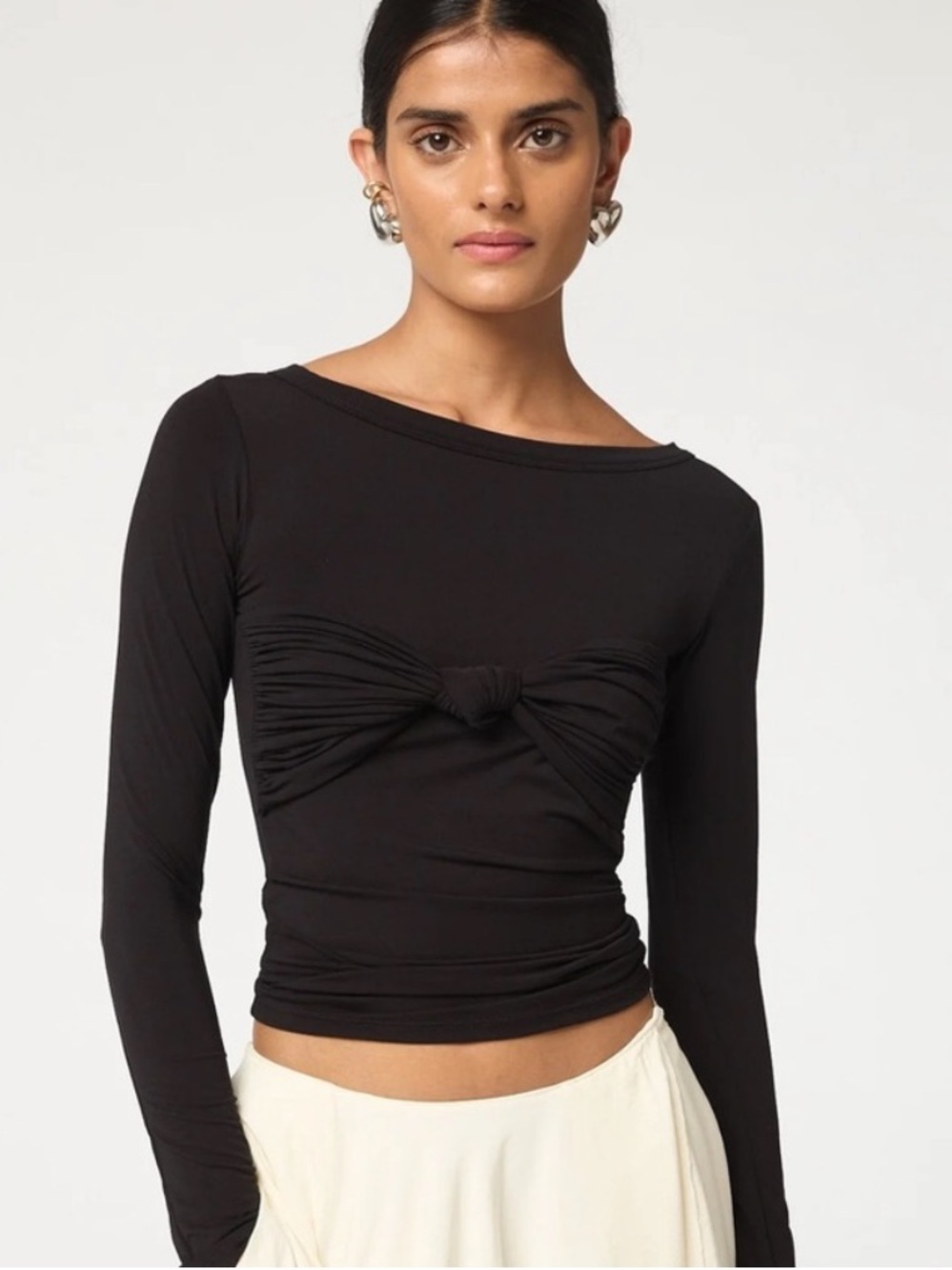 The Line by K Black Long-Sleeve Twist-Front Top